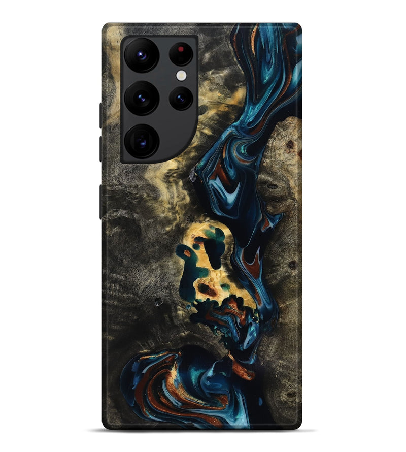 Galaxy S22 Ultra Wood Live Edge Phone Case - Memphis (Teal & Gold, 818920)