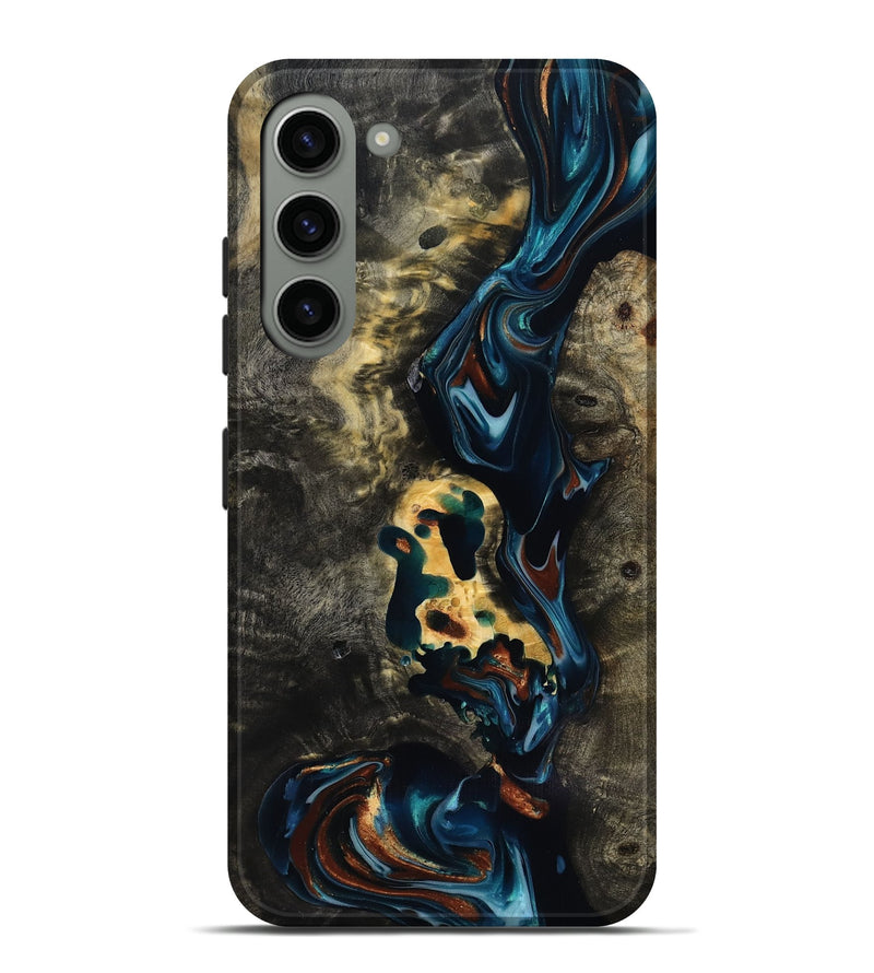 Galaxy S23 Plus Wood Live Edge Phone Case - Memphis (Teal & Gold, 818920)