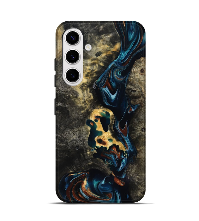 Galaxy S25 Wood Live Edge Phone Case - Memphis (Teal & Gold, 818920)