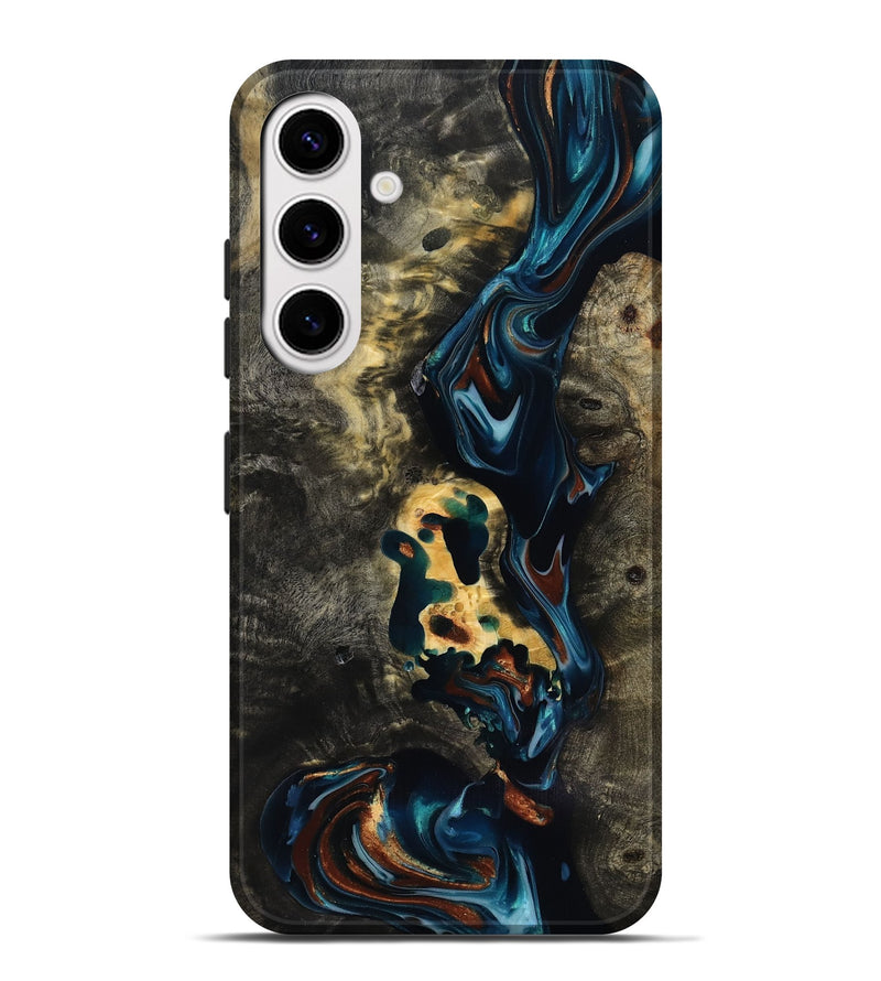 Galaxy S25 Plus Wood Live Edge Phone Case - Memphis (Teal & Gold, 818920)
