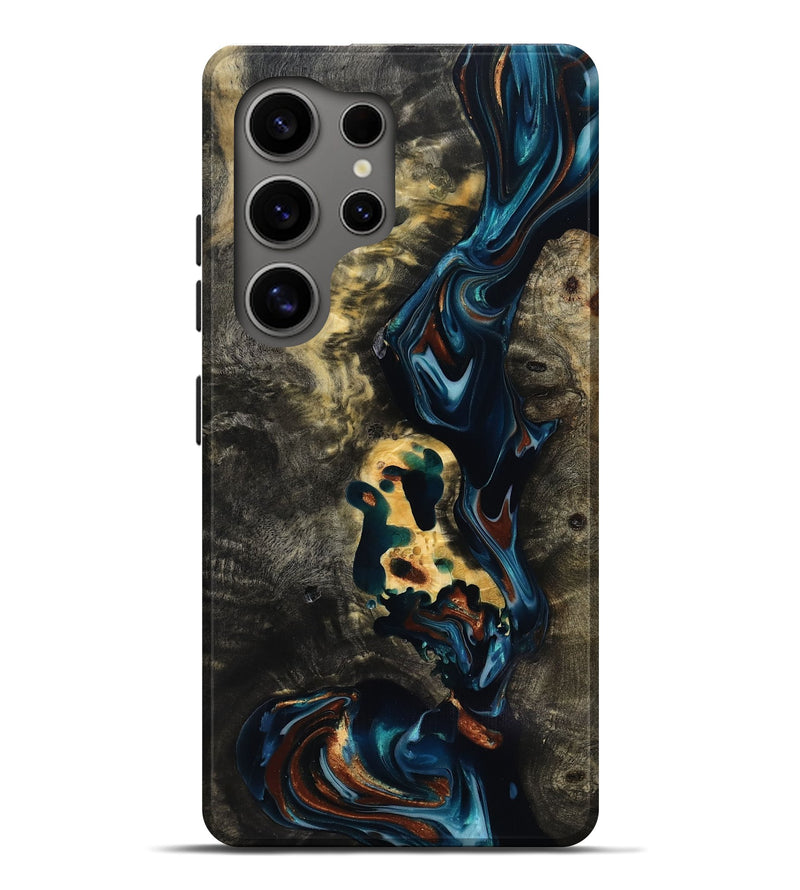 Galaxy S25 Ultra Wood Live Edge Phone Case - Memphis (Teal & Gold, 818920)