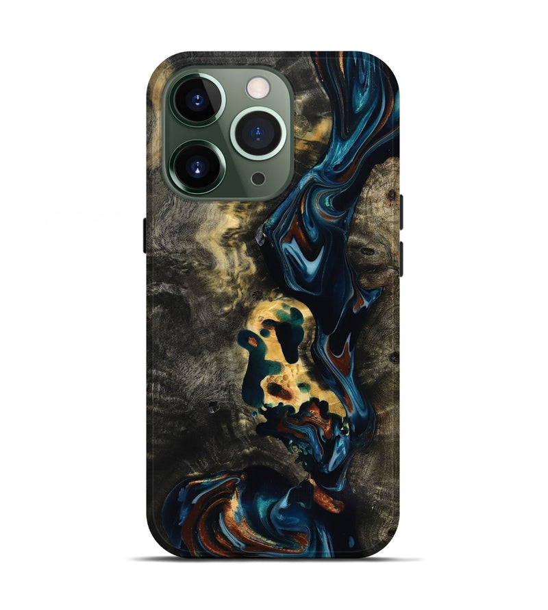 iPhone 13 Pro Wood Live Edge Phone Case - Memphis (Teal & Gold, 818920)