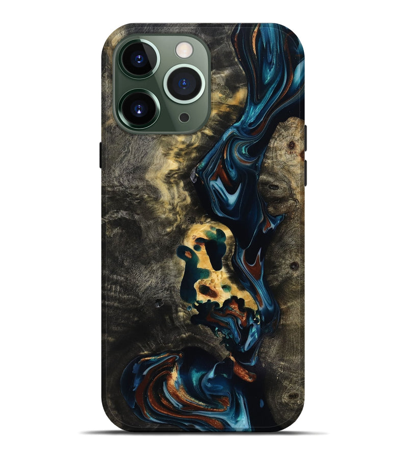 iPhone 13 Pro Max Wood Live Edge Phone Case - Memphis (Teal & Gold, 818920)