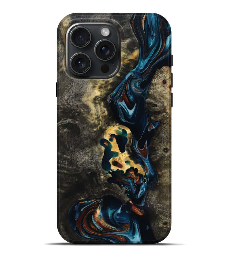 iPhone 16 Pro Max Wood Live Edge Phone Case - Memphis (Teal & Gold, 818920)