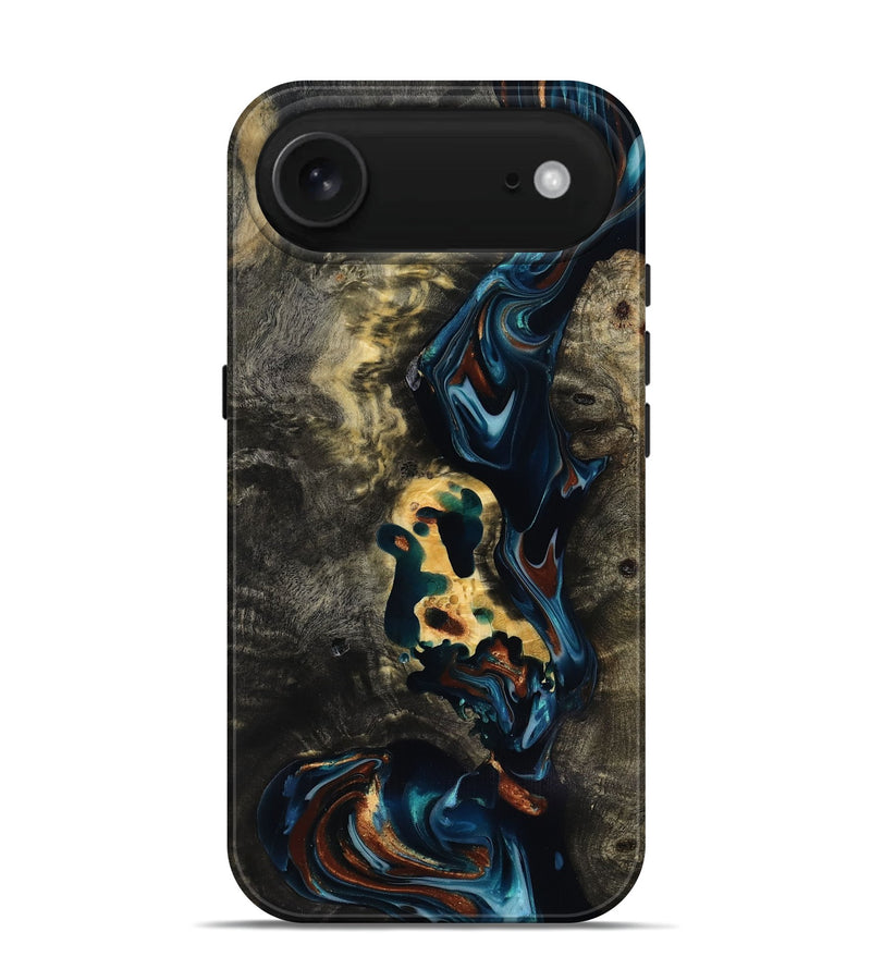 iPhone 17 Air Wood Live Edge Phone Case - Memphis (Teal & Gold, 818920)
