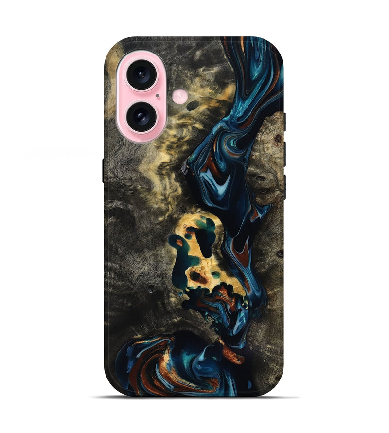 iPhone 17 Wood Live Edge Phone Case - Memphis (Teal & Gold, 818920)