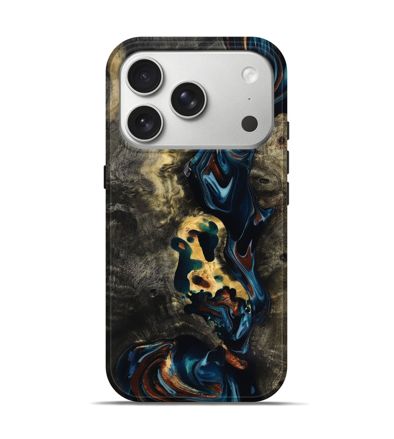 iPhone 17 Pro Wood Live Edge Phone Case - Memphis (Teal & Gold, 818920)