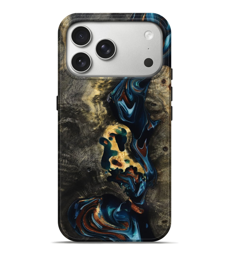 iPhone 17 Pro Max Wood Live Edge Phone Case - Memphis (Teal & Gold, 818920)