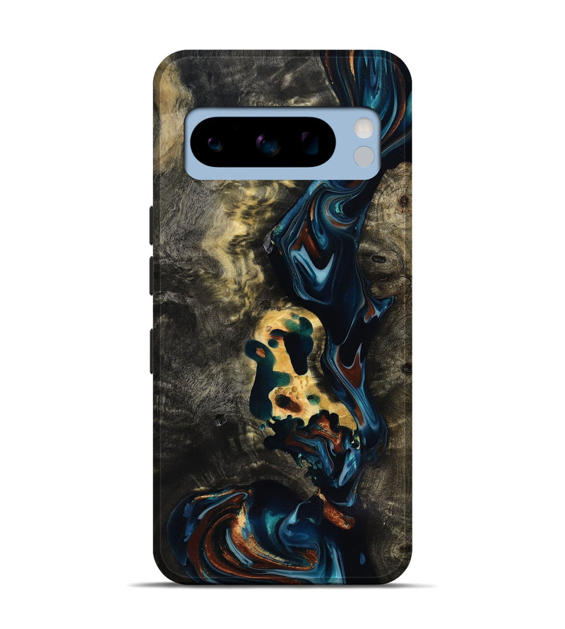 Pixel 8 Pro Wood Live Edge Phone Case - Memphis (Teal & Gold, 818920)