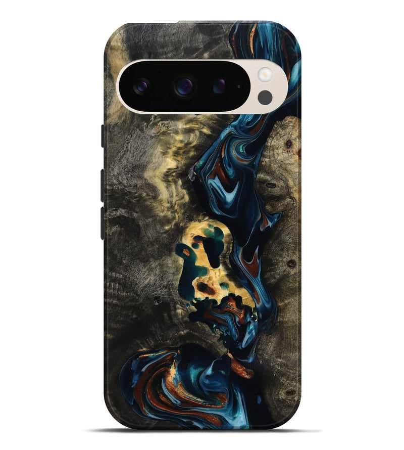 Pixel 9 Pro XL Wood Live Edge Phone Case - Memphis (Teal & Gold, 818920)