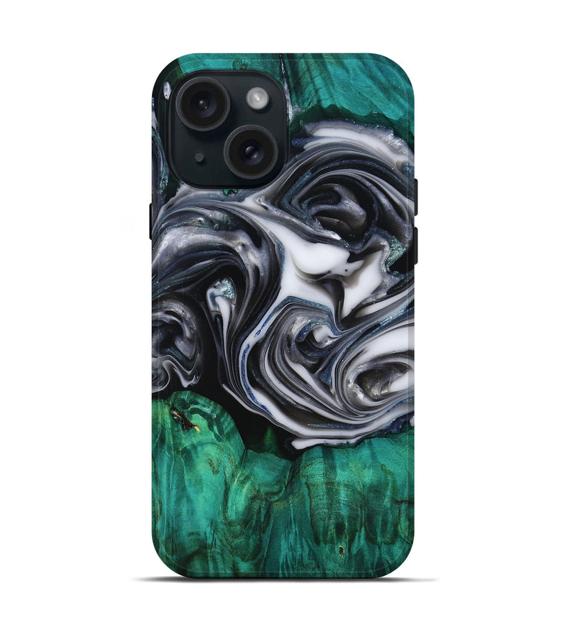iPhone 15 Wood Live Edge Phone Case - Emir (Black & White, 818921)