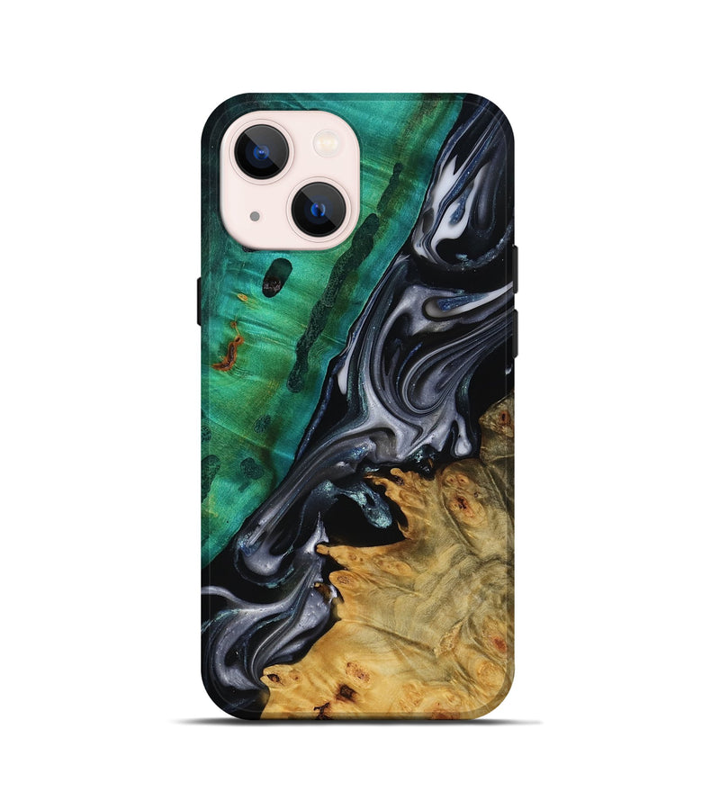 iPhone 13 mini Wood Live Edge Phone Case - Mara (Black & White, 818930)