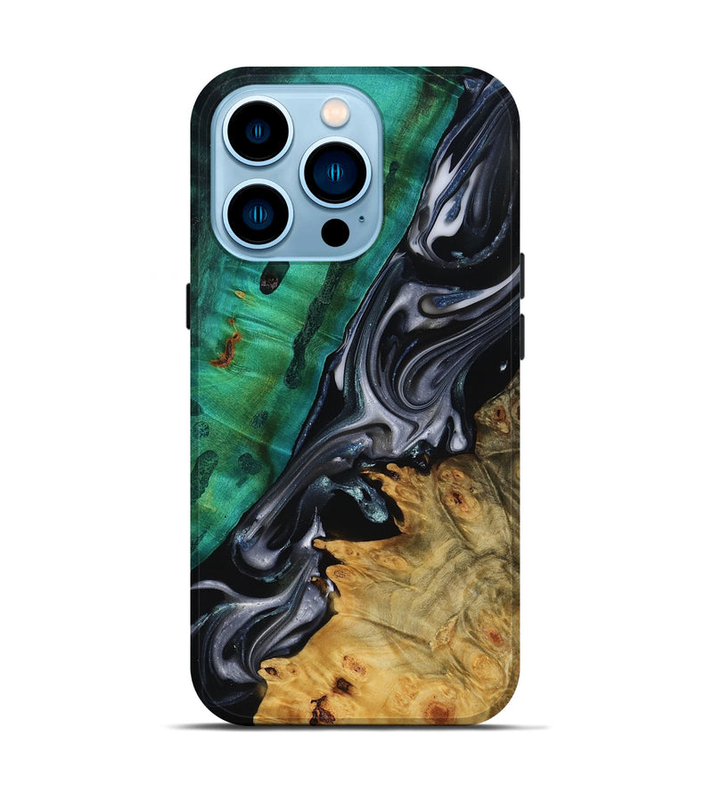 iPhone 14 Pro Wood Live Edge Phone Case - Mara (Black & White, 818930)