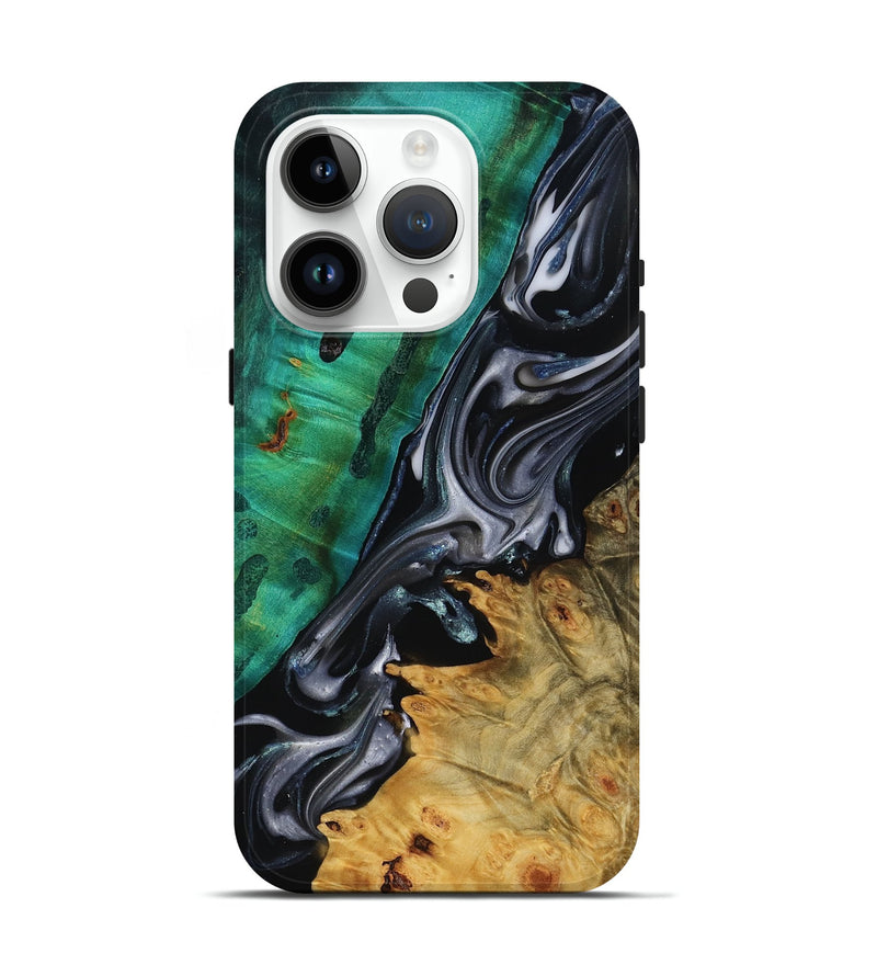 iPhone 15 Pro Wood Live Edge Phone Case - Mara (Black & White, 818930)