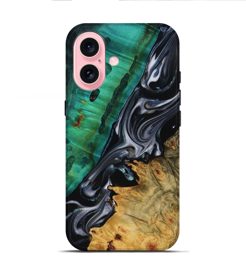 iPhone 16 Wood Live Edge Phone Case - Mara (Black & White, 818930)