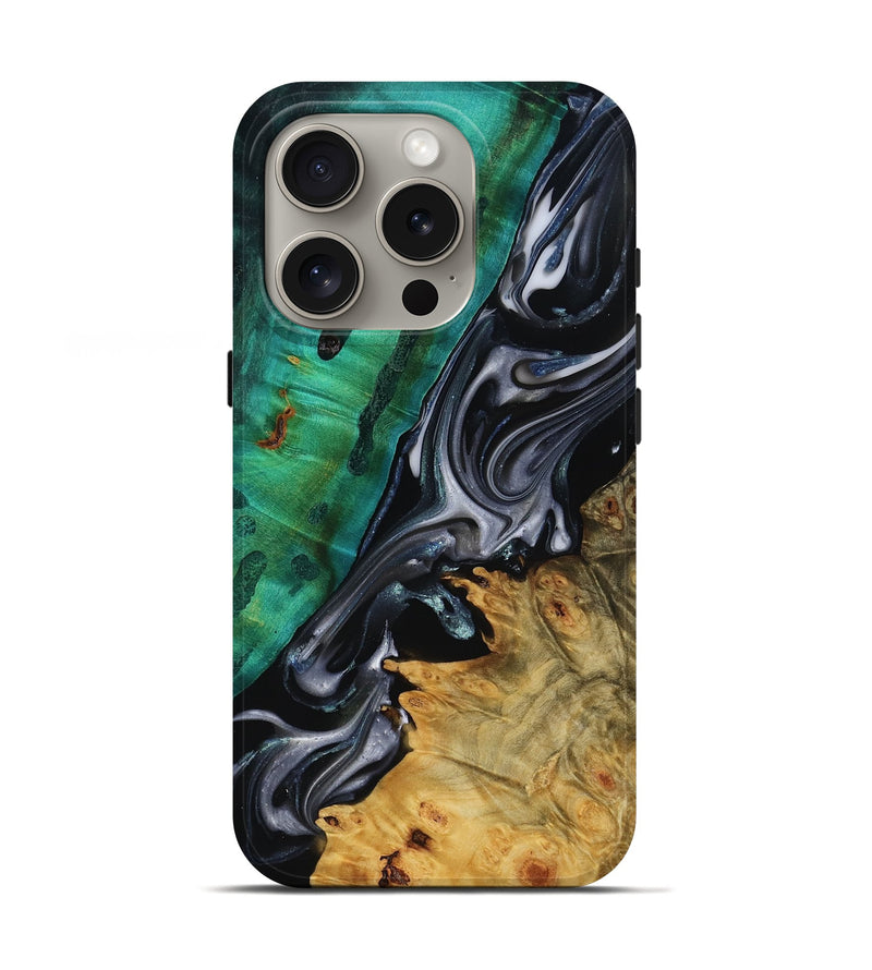 iPhone 16 Pro Wood Live Edge Phone Case - Mara (Black & White, 818930)