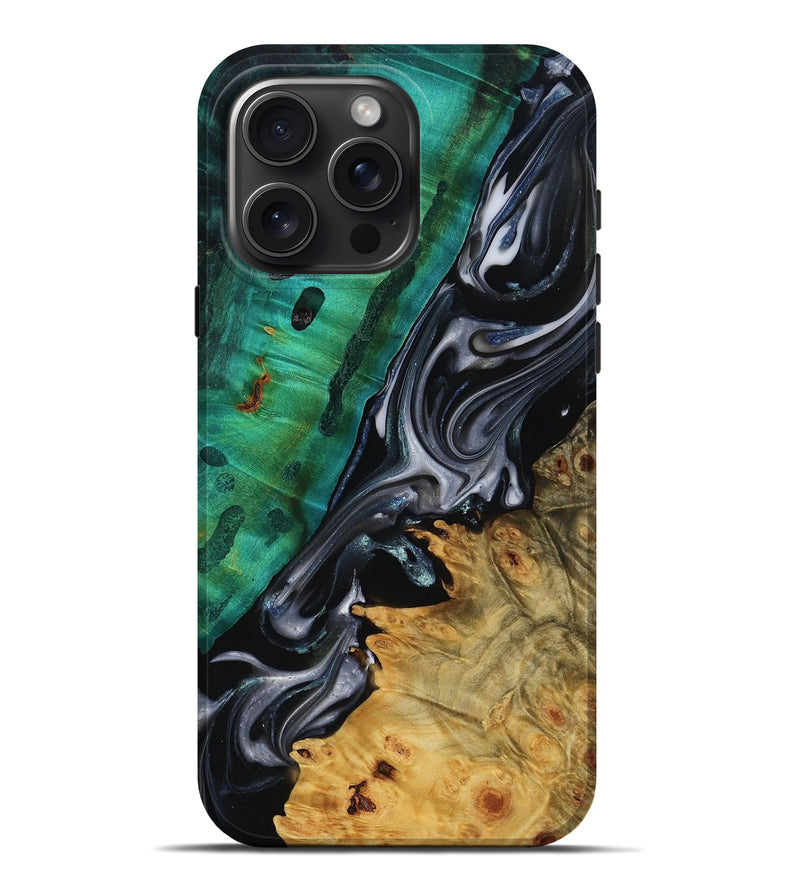 iPhone 16 Pro Max Wood Live Edge Phone Case - Mara (Black & White, 818930)