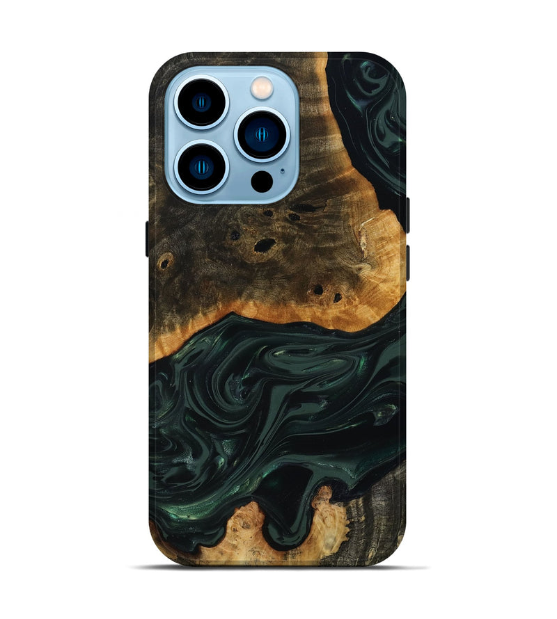 iPhone 14 Pro Wood Live Edge Phone Case - Chanda (Green, 818937)