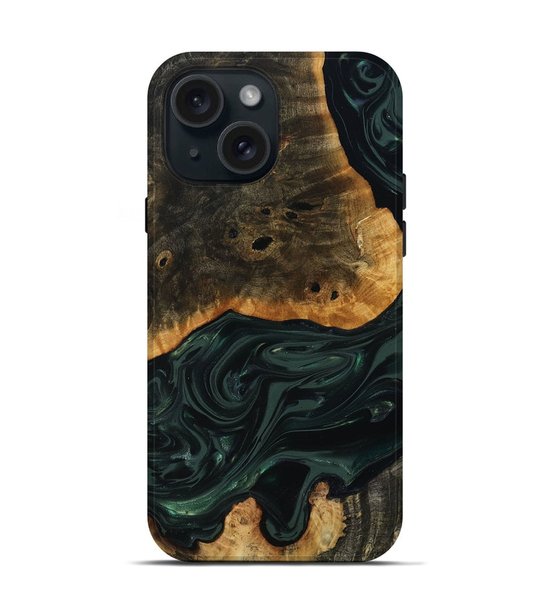 iPhone 15 Wood Live Edge Phone Case - Chanda (Green, 818937)