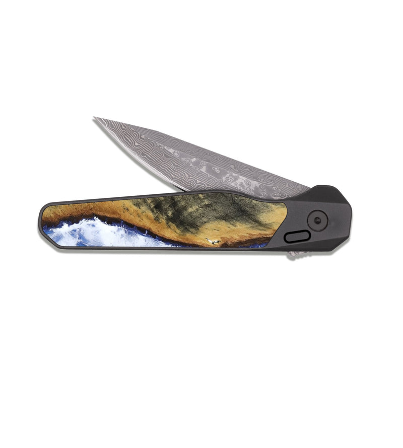 EDC Dark Damascus Wood Pocket Knife - Omarion (Coastal, 818965)