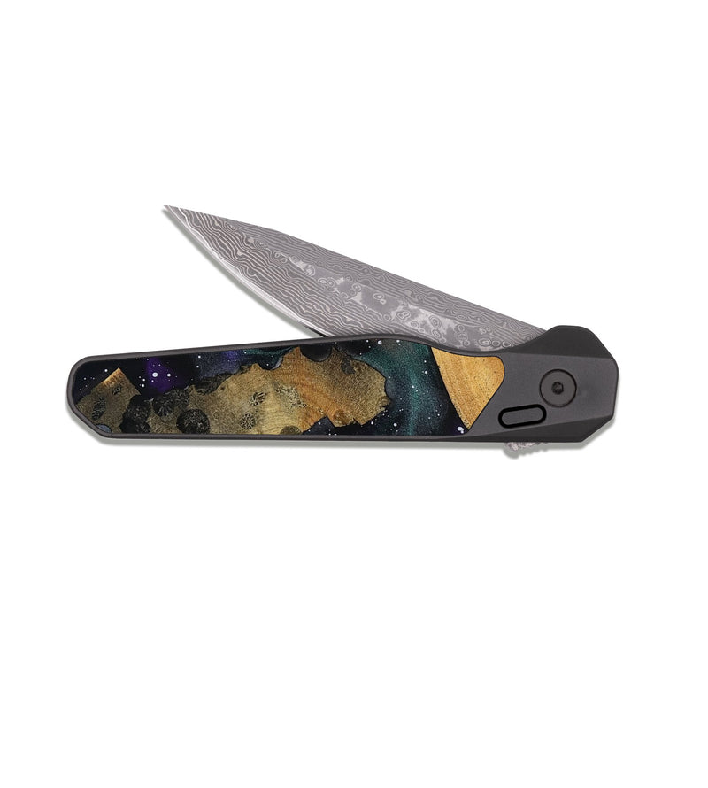 EDC Dark Damascus Wood Pocket Knife - Rogelio (Cosmos, 819002)
