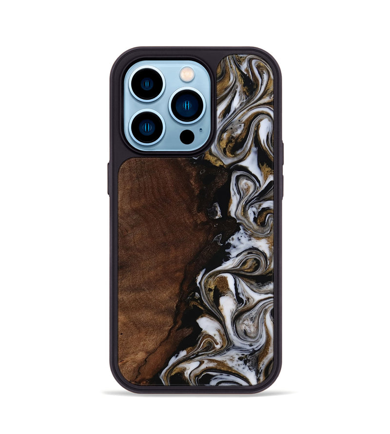 iPhone 14 Pro Wood Phone Case - Leif (Black & White, 819040)