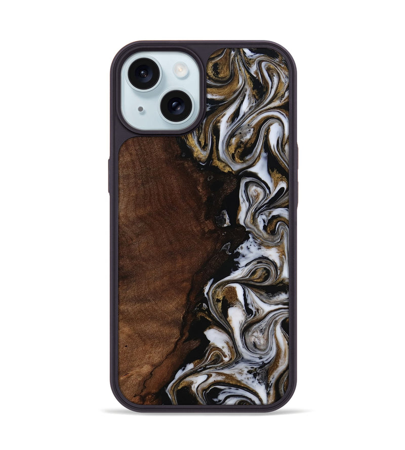 iPhone 15 Wood Phone Case - Leif (Black & White, 819040)