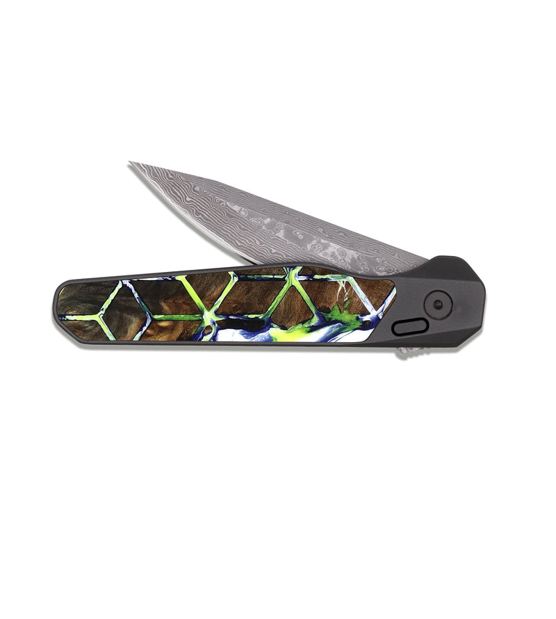 EDC Dark Damascus Wood Pocket Knife - Roselyn (Neon, 819046)