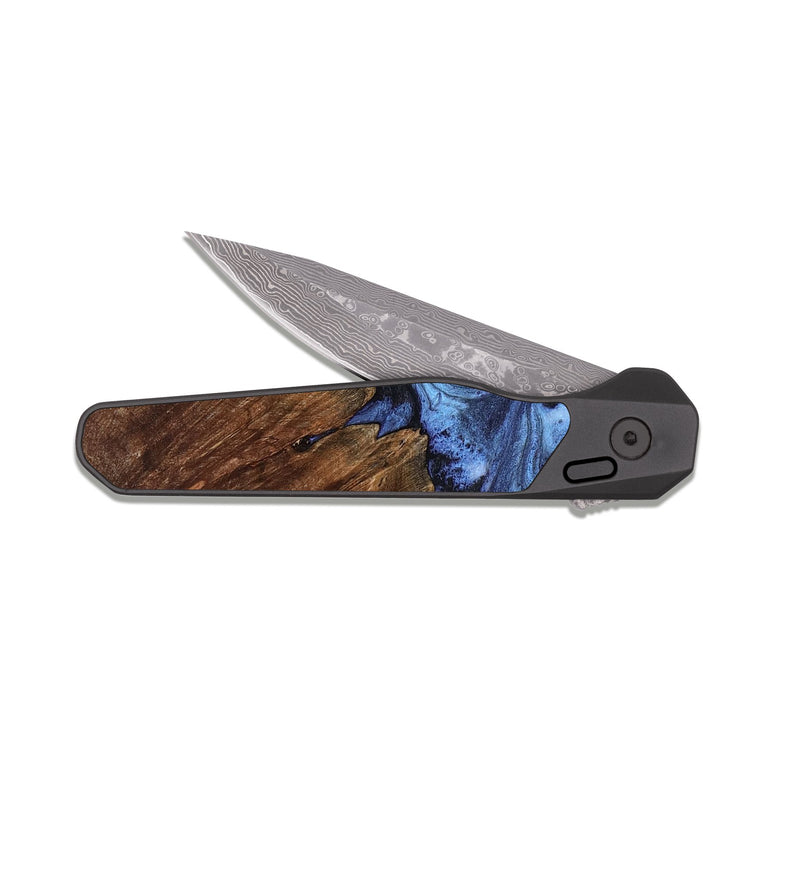 EDC Dark Damascus Wood Pocket Knife - Stephon (Blue, 819052)