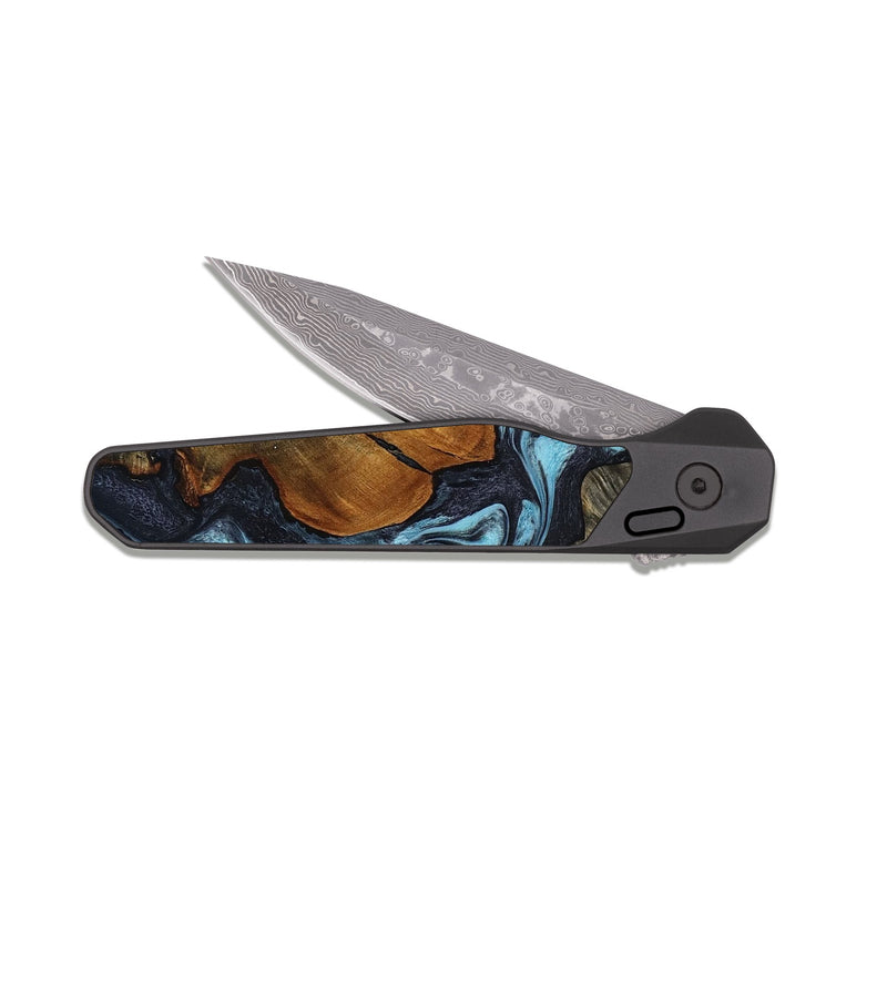 EDC Dark Damascus Wood Pocket Knife - Jeana (Blue, 819054)