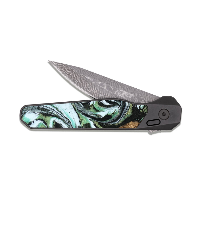 EDC Dark Damascus Wood Pocket Knife - Macie (Green, 819064)