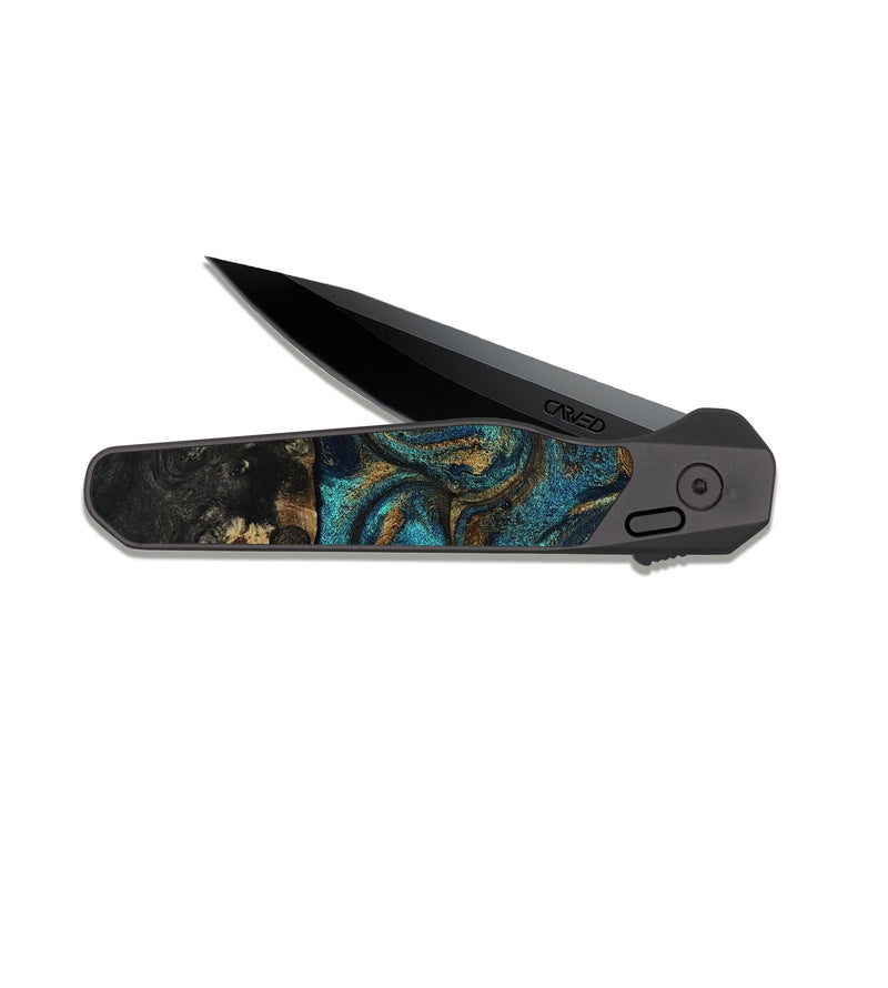 EDC Dark Slate Wood Pocket Knife - Dee (Teal & Gold, 819071)