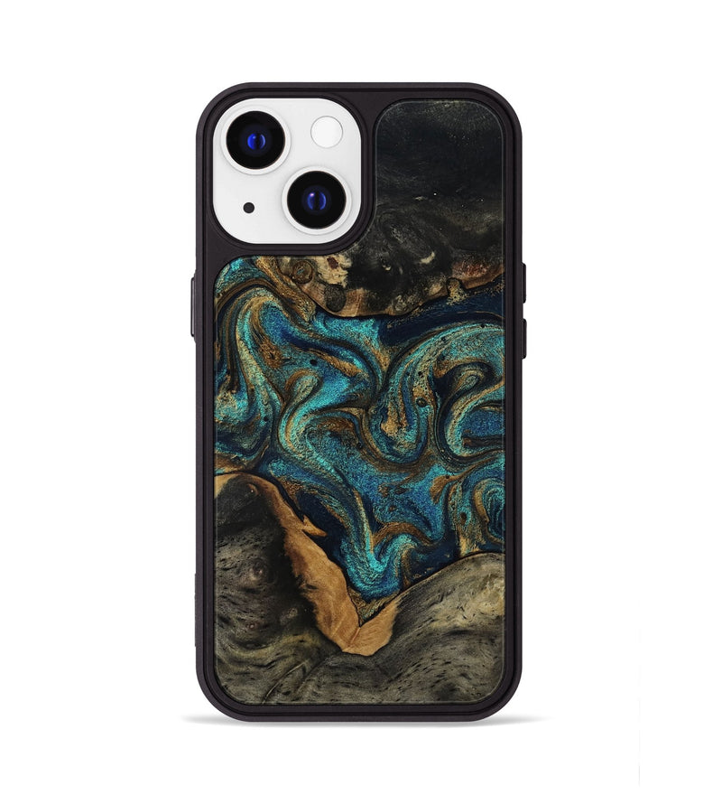 iPhone 13 Wood Phone Case - Dee (Teal & Gold, 819071)