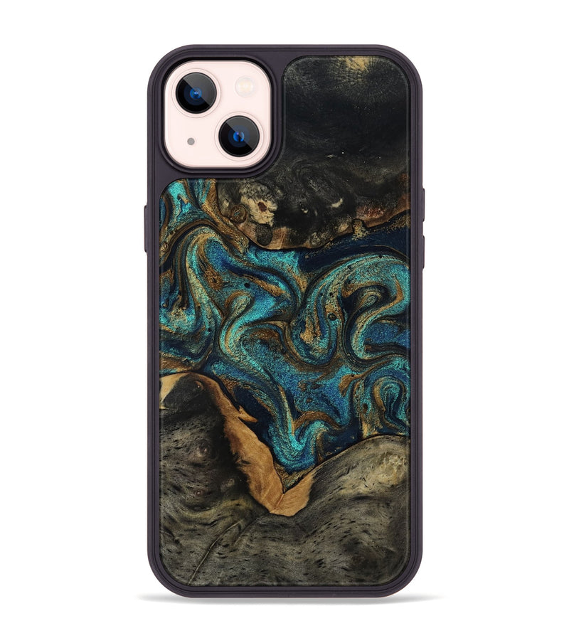 iPhone 14 Plus Wood Phone Case - Dee (Teal & Gold, 819071)