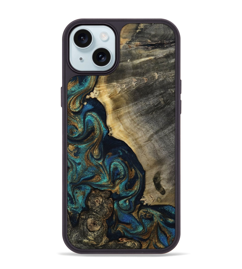 iPhone 15 Plus Wood Phone Case - Foster (Teal & Gold, 819072)