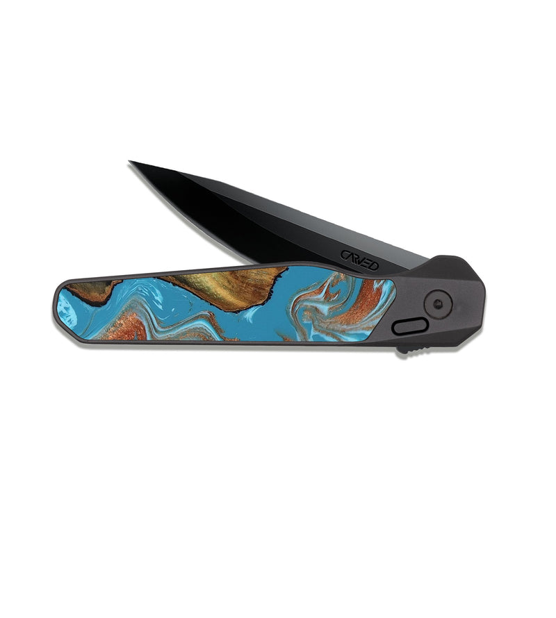 EDC Dark Slate Wood Pocket Knife - Domingo (Teal & Gold, 819074)