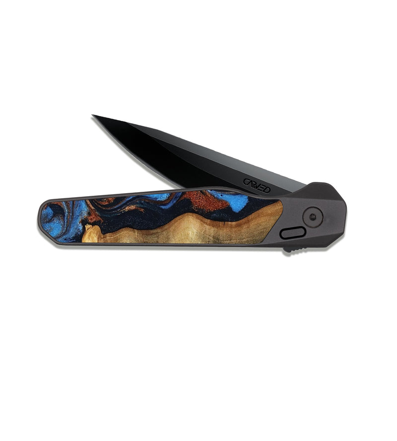 EDC Dark Slate Wood Pocket Knife - Willard (Teal & Gold, 819075)