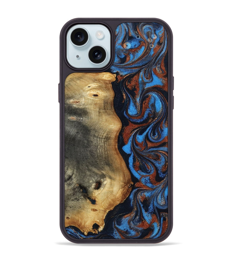 iPhone 15 Plus Wood Phone Case - Willard (Teal & Gold, 819075)