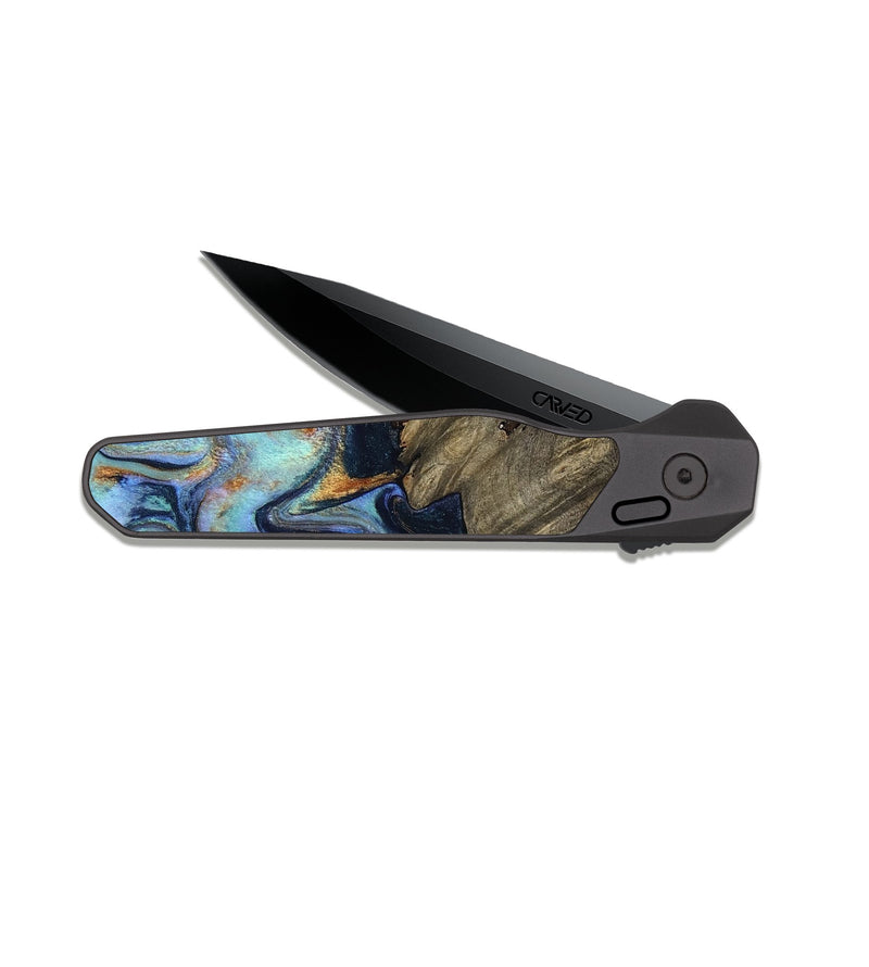EDC Dark Slate Wood Pocket Knife - Kari (Teal & Gold, 819077)