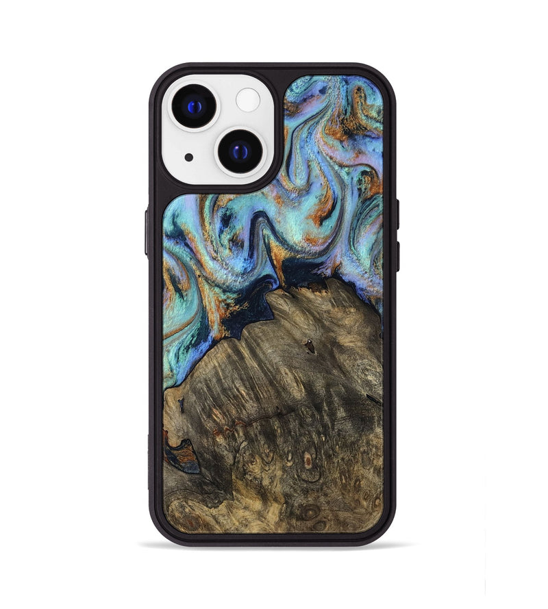 iPhone 13 Wood Phone Case - Kari (Teal & Gold, 819077)