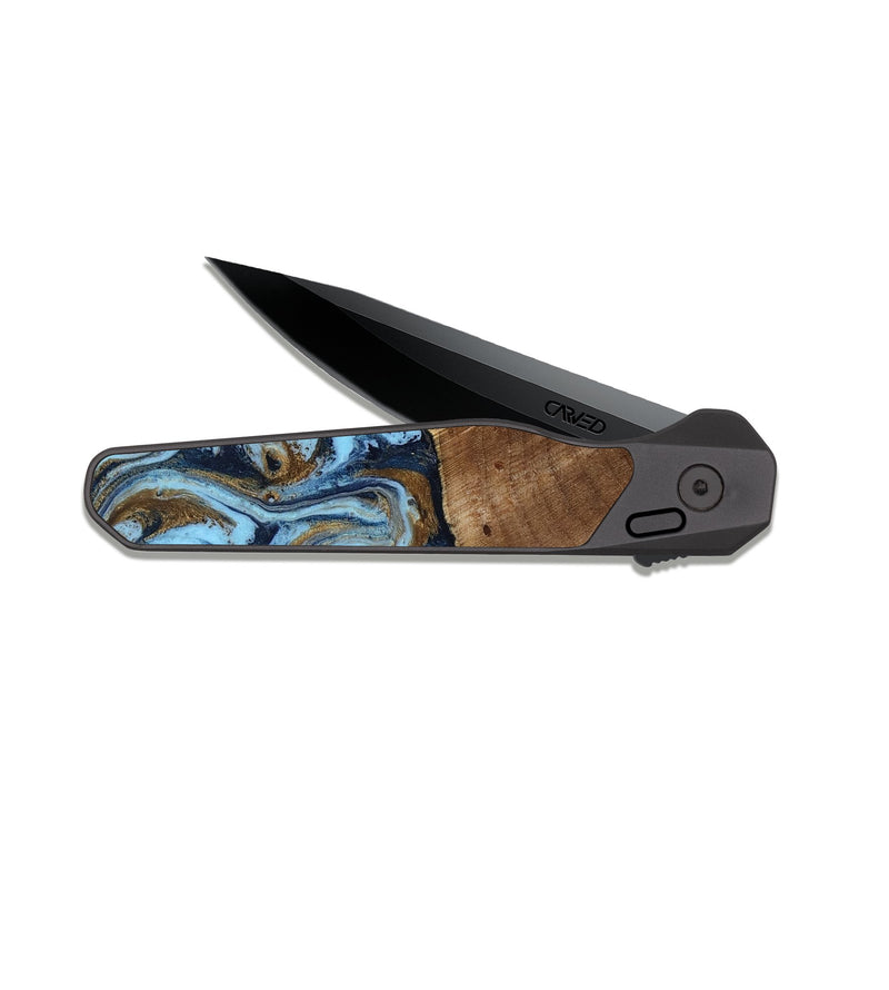 EDC Dark Slate Wood Pocket Knife - Jarred (Teal & Gold, 819078)