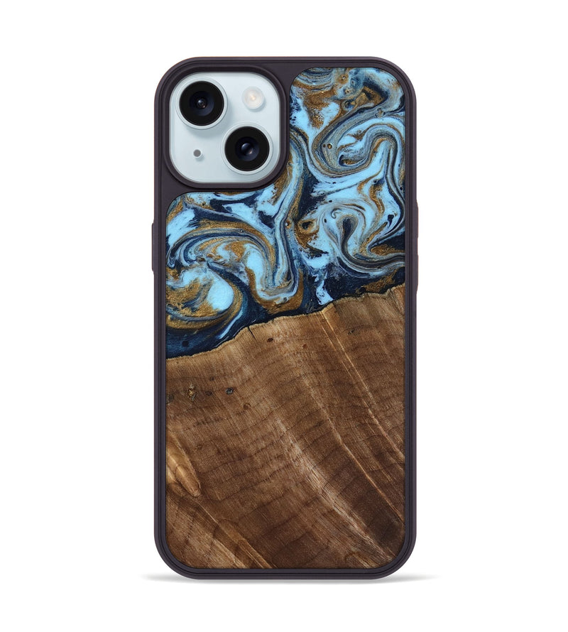 iPhone 15 Wood Phone Case - Jarred (Teal & Gold, 819078)
