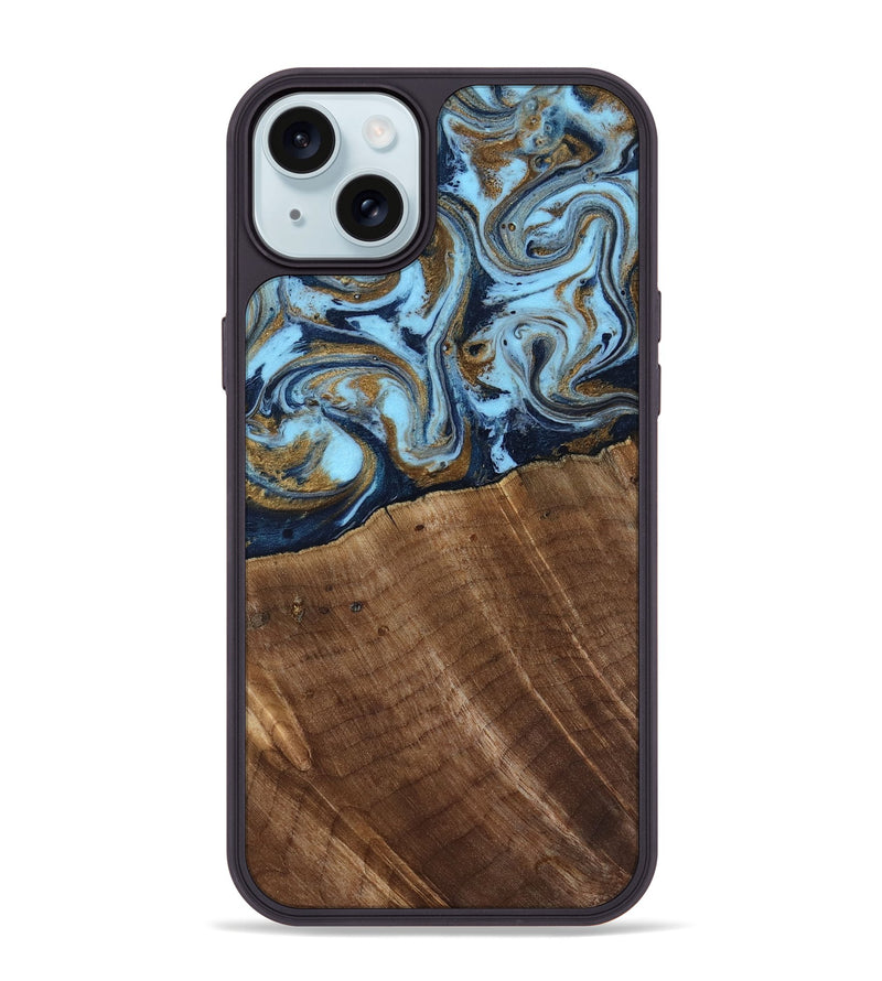 iPhone 15 Plus Wood Phone Case - Jarred (Teal & Gold, 819078)