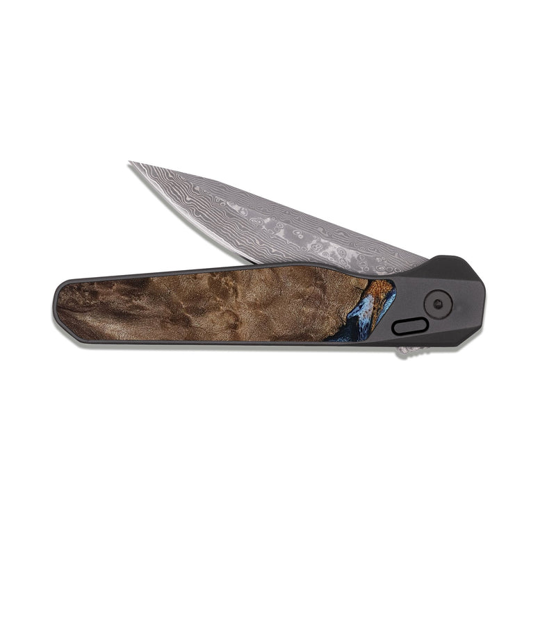 EDC Dark Damascus Wood Pocket Knife - Veda (Black & White, 819079)