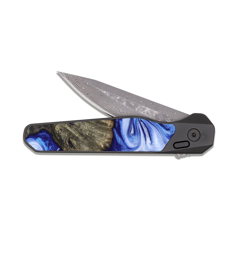 EDC Dark Damascus Wood Pocket Knife - Castiel (Blue, 819096)