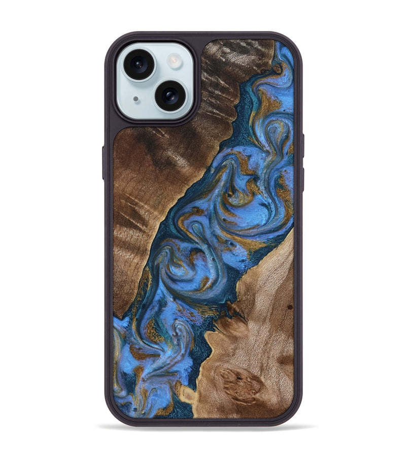 iPhone 15 Plus Wood Phone Case - Diann (Teal & Gold, 819101)