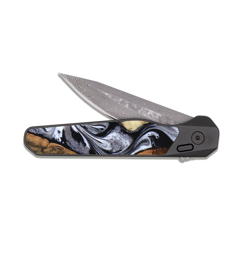 EDC Dark Damascus Wood Pocket Knife - Rosetta (Black & White, 819105)