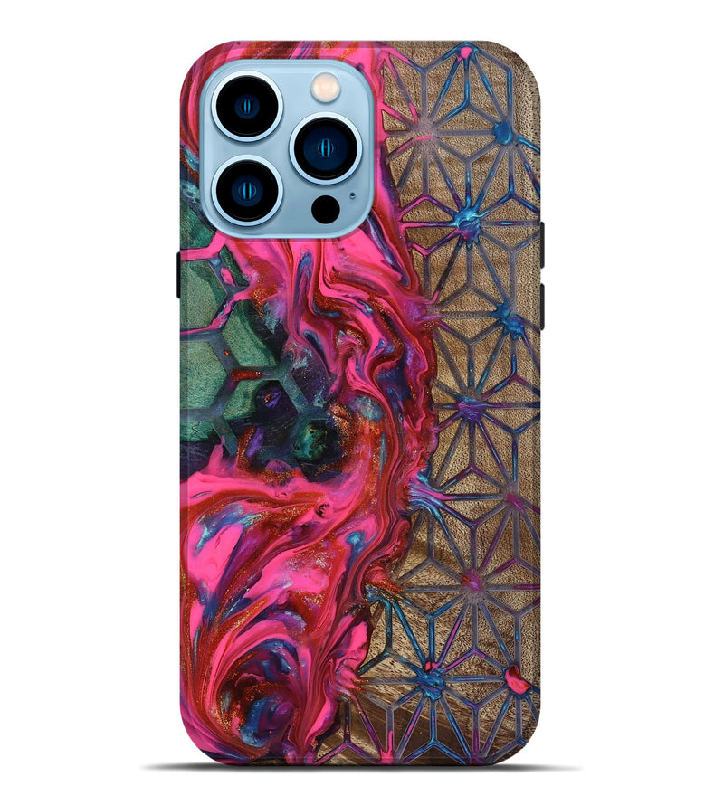 iPhone 14 Pro Max Wood Live Edge Phone Case - Kian (Neon, 819134)