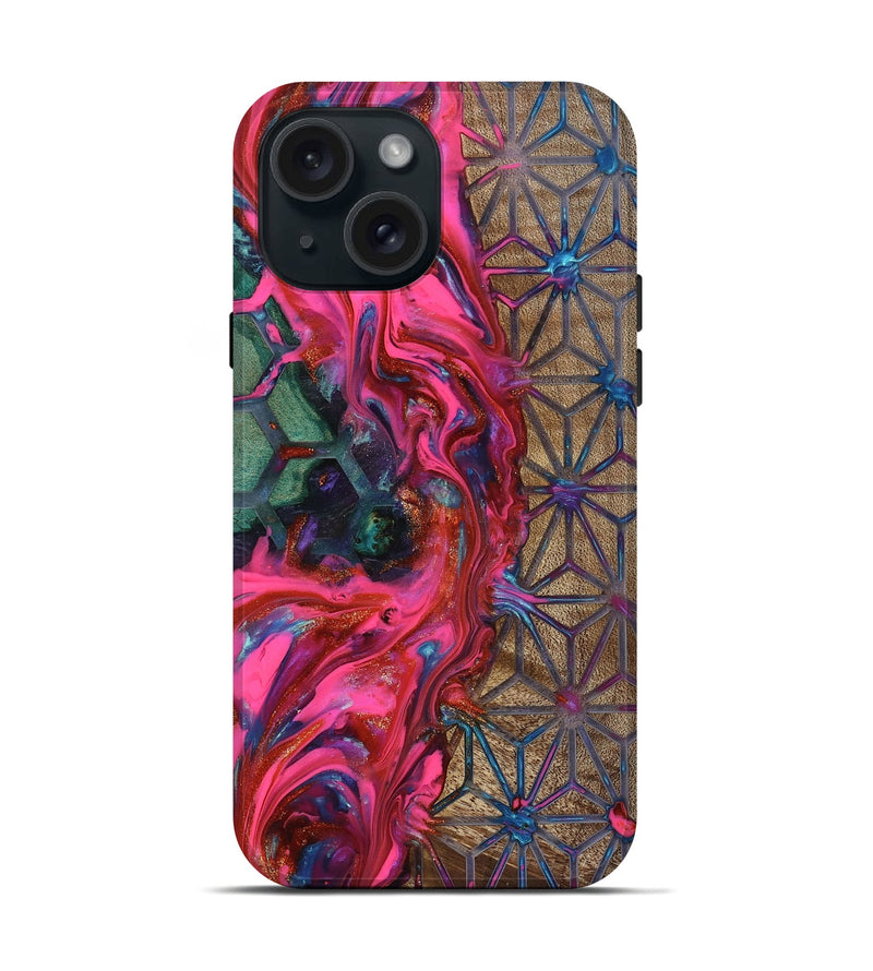 iPhone 15 Wood Live Edge Phone Case - Kian (Neon, 819134)