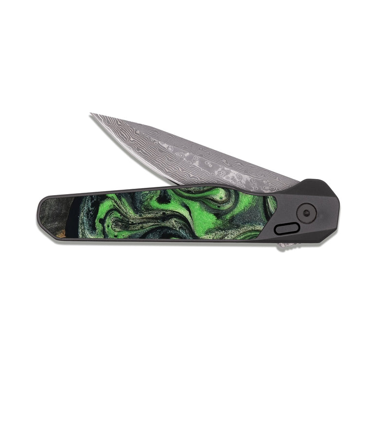 EDC Dark Damascus Wood Pocket Knife - Eulalia (Green, 819173)
